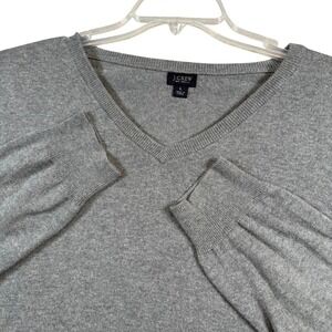 J.Crew V-Neck Sweater Mens Large Gray Cotton Cashmere Blend Long Sleeve